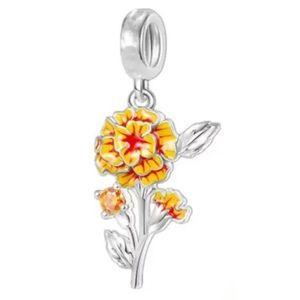 Marigold Charm, fits Pandora Charm Bracelet, S925 Silver, Marigold Jewelry